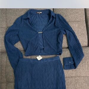 Fashion Nova Textured Navy Two-Piece Set